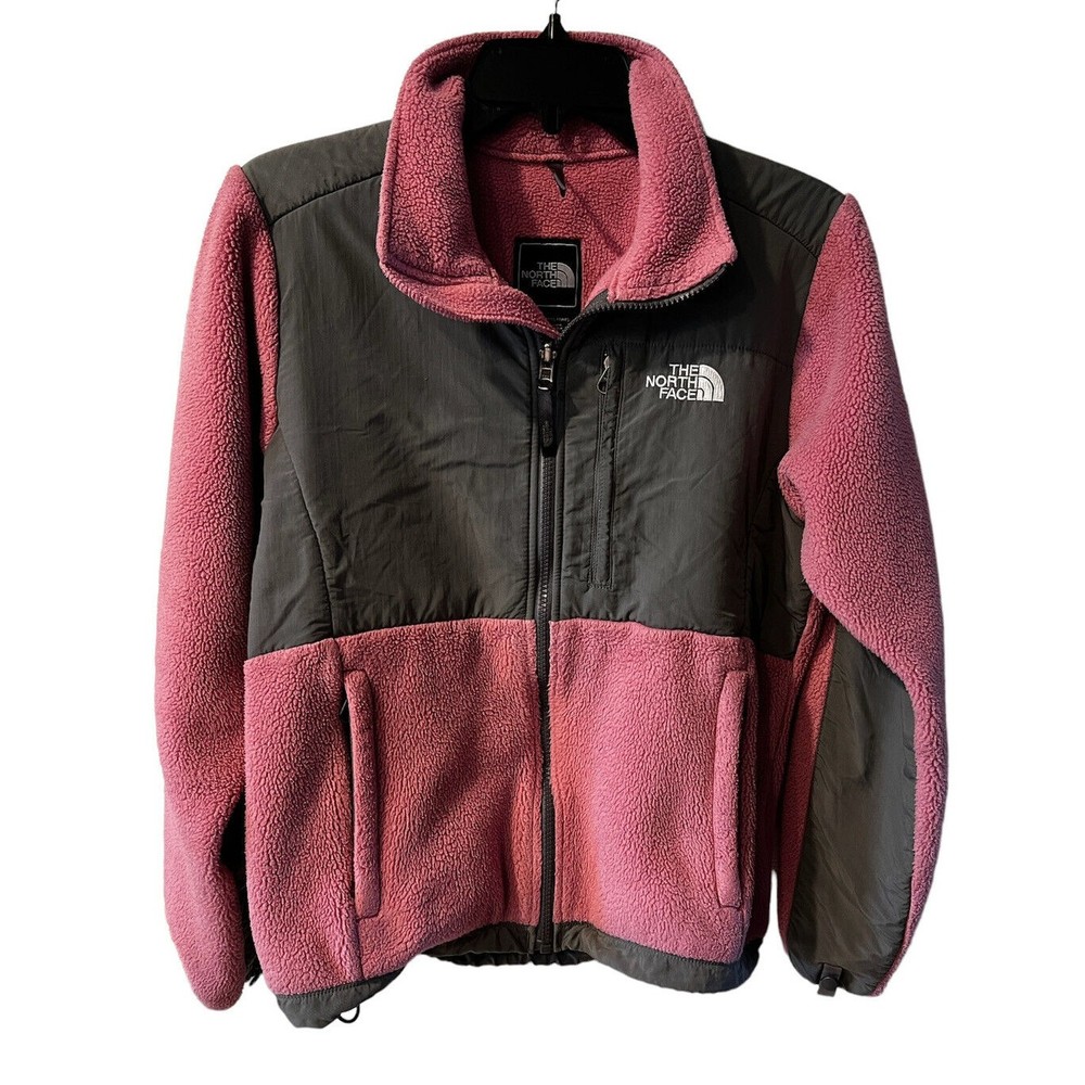 The North Face Womens Denali Pink Gray Fleece Zip Up Sweater Jacket Sz S